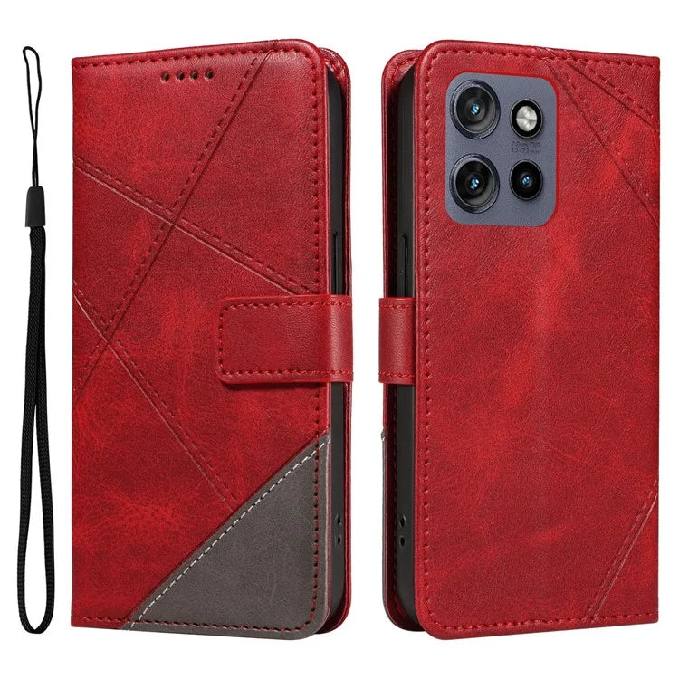 For Motorola Edge 50 Neo 5G Case Leather Geometric Line Wallet Phone Cover with Wrist Strap