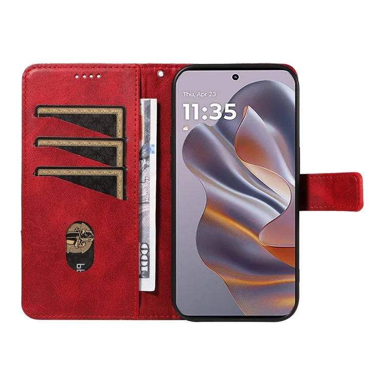 For Motorola Edge 50 Neo 5G Case Leather Geometric Line Wallet Phone Cover with Wrist Strap