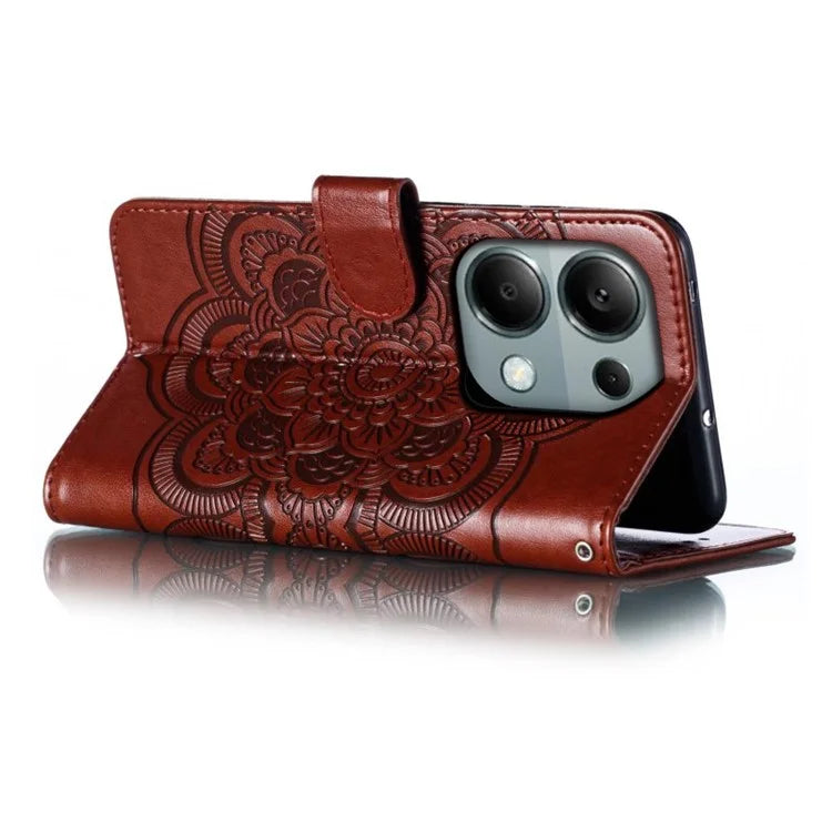 For Xiaomi Poco M6 Pro 4G / Redmi Note 13 Pro 4G Case PU Leather Mandala Imprinted Design Wallet Phone Cover