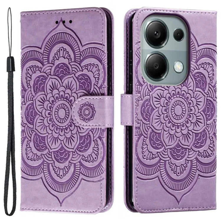 For Xiaomi Poco M6 Pro 4G / Redmi Note 13 Pro 4G Case PU Leather Mandala Imprinted Design Wallet Phone Cover