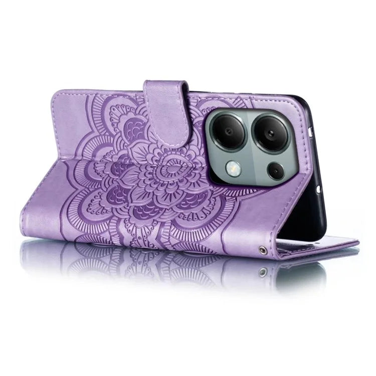 For Xiaomi Poco M6 Pro 4G / Redmi Note 13 Pro 4G Case PU Leather Mandala Imprinted Design Wallet Phone Cover