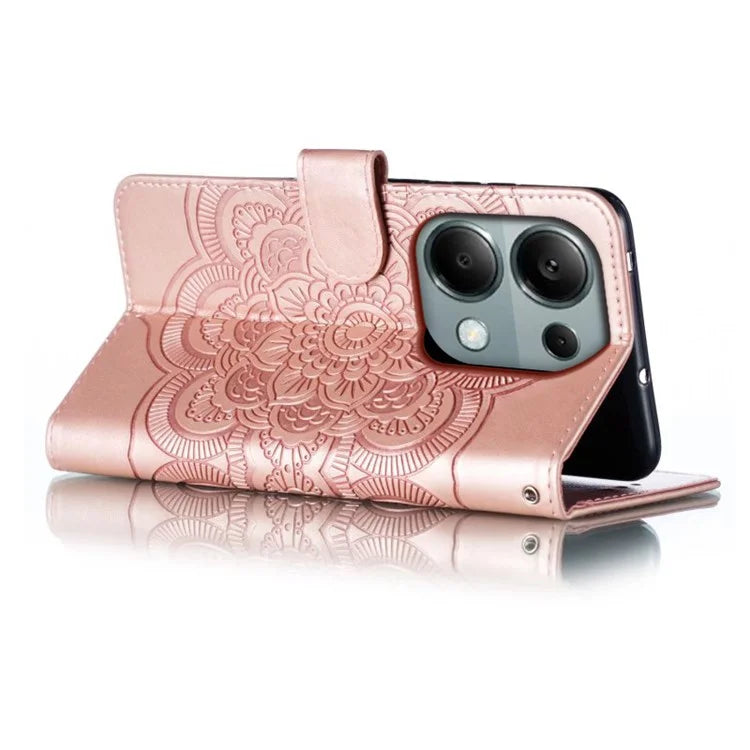 For Xiaomi Poco M6 Pro 4G / Redmi Note 13 Pro 4G Case PU Leather Mandala Imprinted Design Wallet Phone Cover
