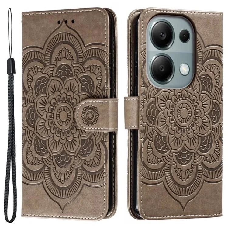 For Xiaomi Poco M6 Pro 4G / Redmi Note 13 Pro 4G Case PU Leather Mandala Imprinted Design Wallet Phone Cover