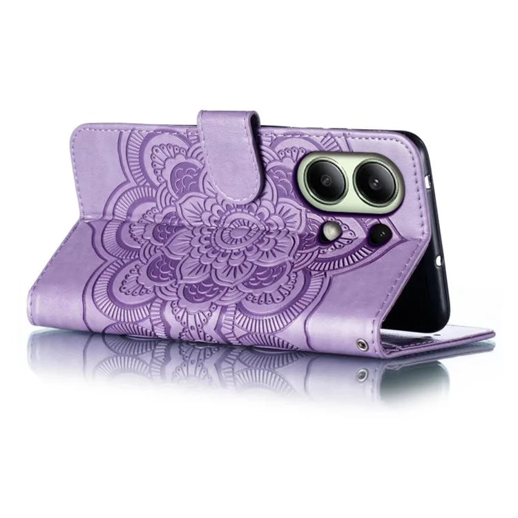 For Xiaomi Redmi Note 13 4G Case PU Leather Mandala Imprinted Design Wallet Phone Cover