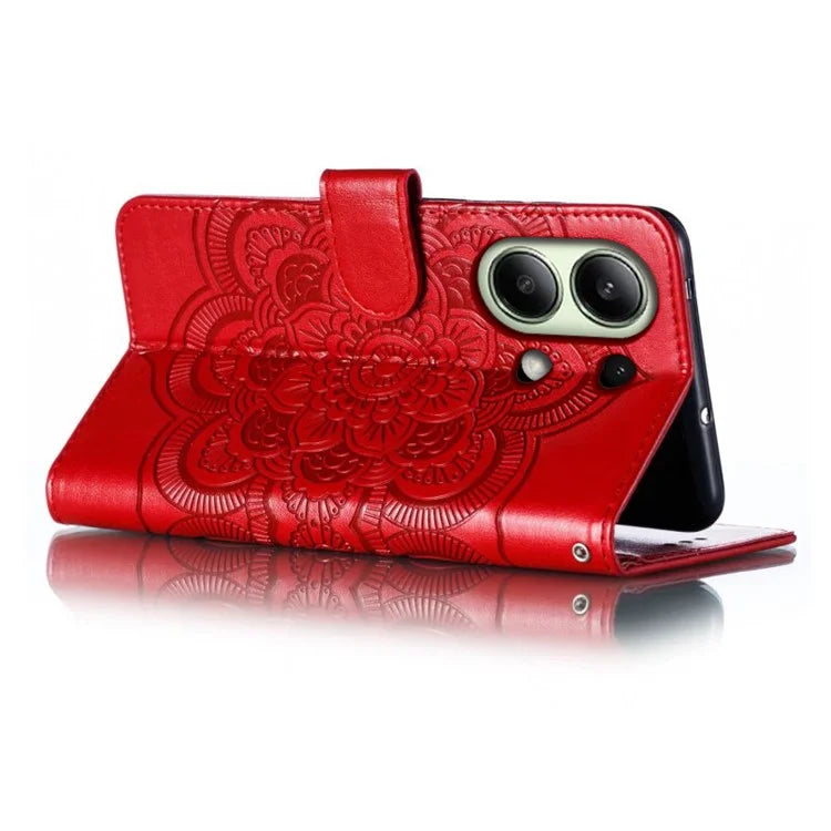 For Xiaomi Redmi Note 13 4G Case PU Leather Mandala Imprinted Design Wallet Phone Cover