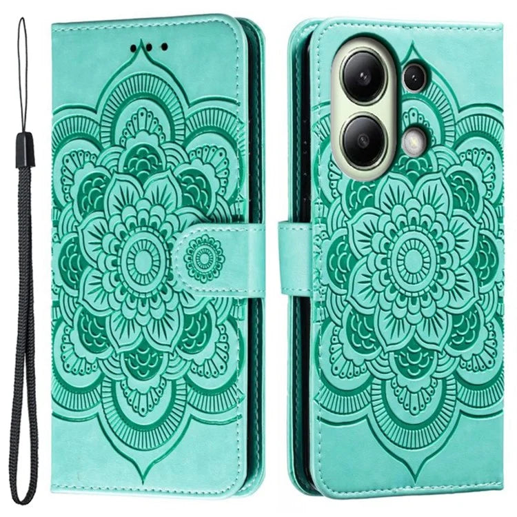 For Xiaomi Redmi Note 13 4G Case PU Leather Mandala Imprinted Design Wallet Phone Cover