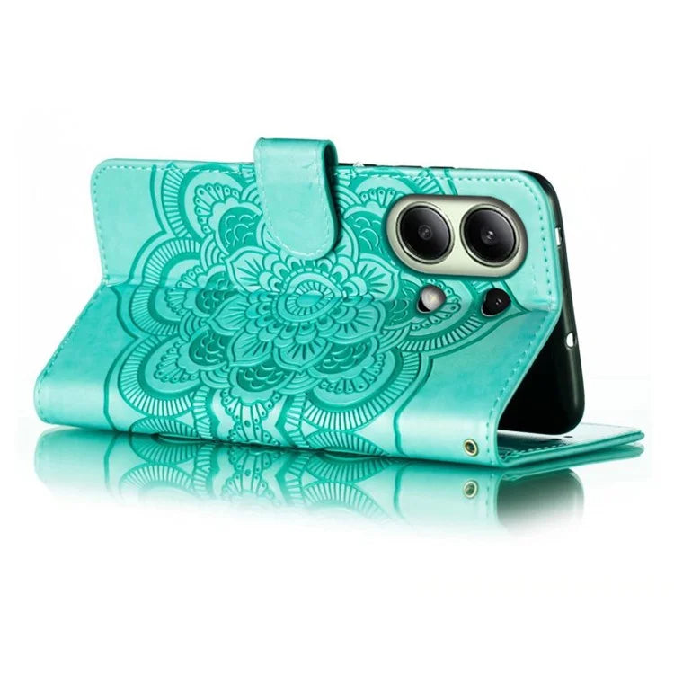 For Xiaomi Redmi Note 13 4G Case PU Leather Mandala Imprinted Design Wallet Phone Cover