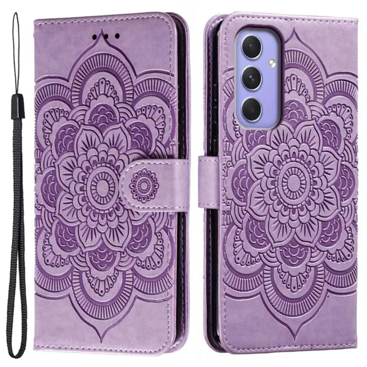 For Samsung Galaxy S24 Case PU Leather Mandala Imprinted Design Wallet Phone Cover