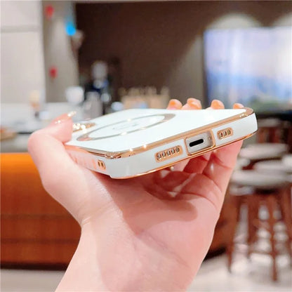 For iPhone 14 Case Compatible with MagSafe Electroplated TPU Phone Cover Hollow Love Hearts