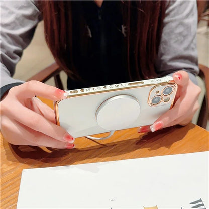 For iPhone 14 Case Compatible with MagSafe Electroplated TPU Phone Cover Hollow Love Hearts