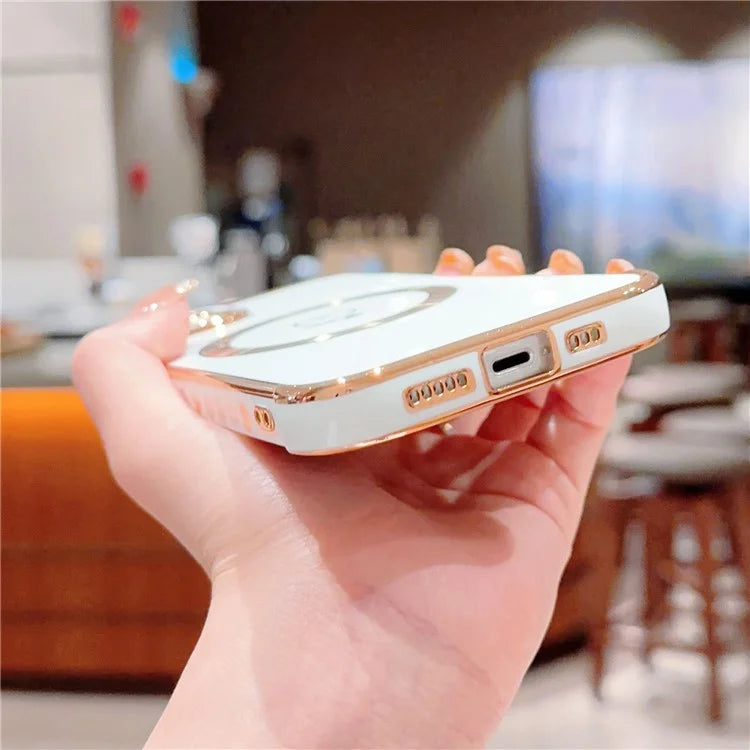 For iPhone 14 Case Compatible with MagSafe Electroplated TPU Phone Cover Hollow Love Hearts