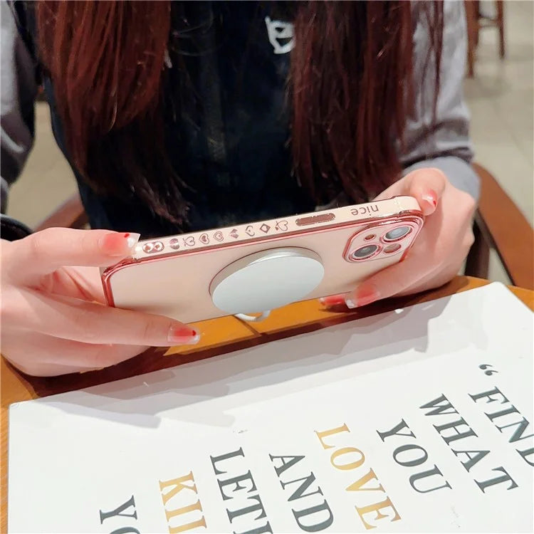 For iPhone 14 Case Compatible with MagSafe Electroplated TPU Phone Cover Hollow Love Hearts