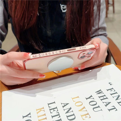 For iPhone 14 Case Compatible with MagSafe Electroplated TPU Phone Cover Hollow Love Hearts