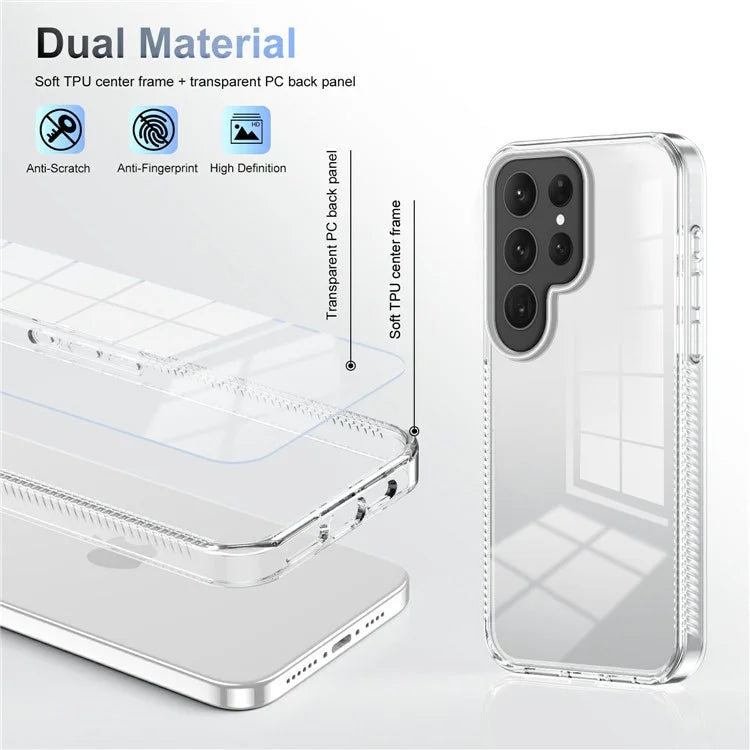 For Samsung Galaxy S23 Ultra Clear Phone Case TPU PC Anti-Slip Drop-Proof Back Cover