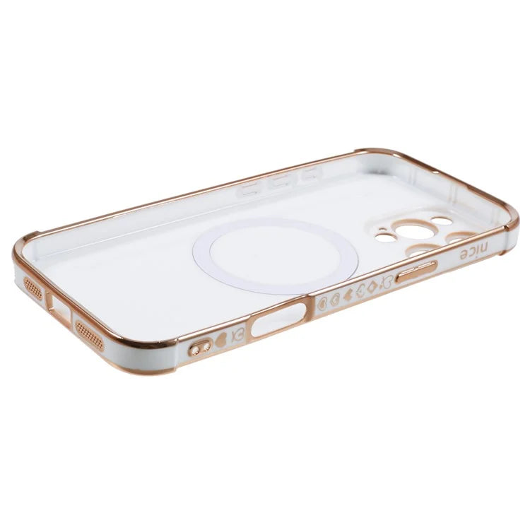 For iPhone 16 Pro Case Compatible with MagSafe Electroplated Love Hearts TPU Phone Cover with Chain Strap