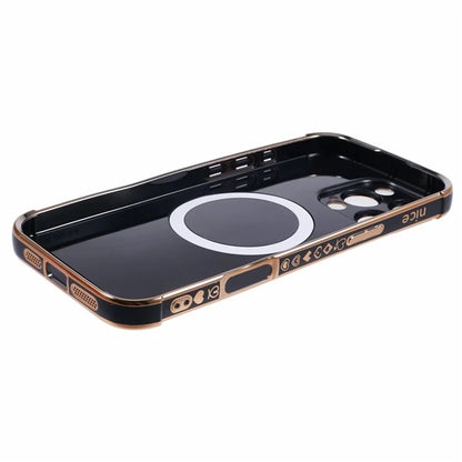 For iPhone 16 Pro Case Compatible with MagSafe Electroplated Love Hearts TPU Phone Cover with Chain Strap