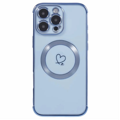 For iPhone 16 Pro Case Compatible with MagSafe Electroplated Love Hearts TPU Phone Cover with Chain Strap