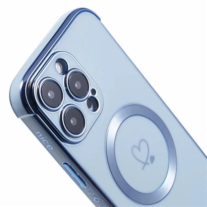 For iPhone 16 Pro Case Compatible with MagSafe Electroplated Love Hearts TPU Phone Cover with Chain Strap