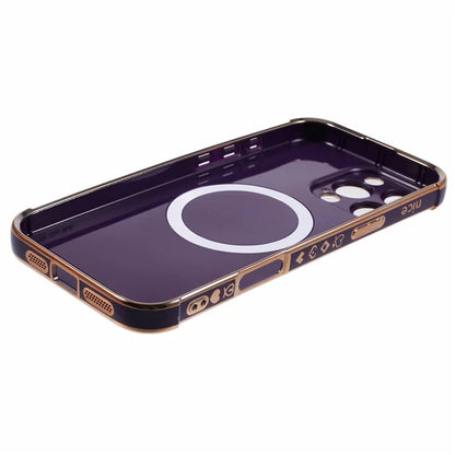 For iPhone 16 Pro Case Compatible with MagSafe Electroplated Love Hearts TPU Phone Cover with Chain Strap
