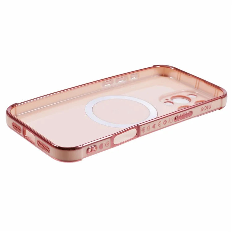 For iPhone 16 Pro Case Compatible with MagSafe Electroplated Love Hearts TPU Phone Cover with Chain Strap