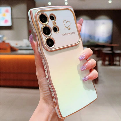 For Samsung Galaxy S23 Ultra Case Curly Shape Love Heart TPU Phone Cover Iridescent Gradient
