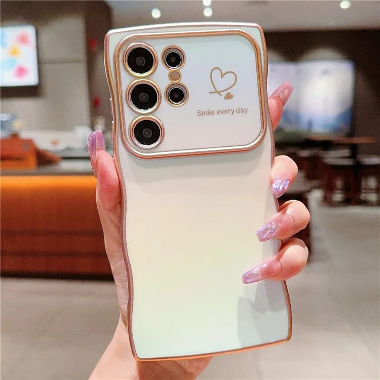 For Samsung Galaxy S23 Ultra Case Curly Shape Love Heart TPU Phone Cover Iridescent Gradient