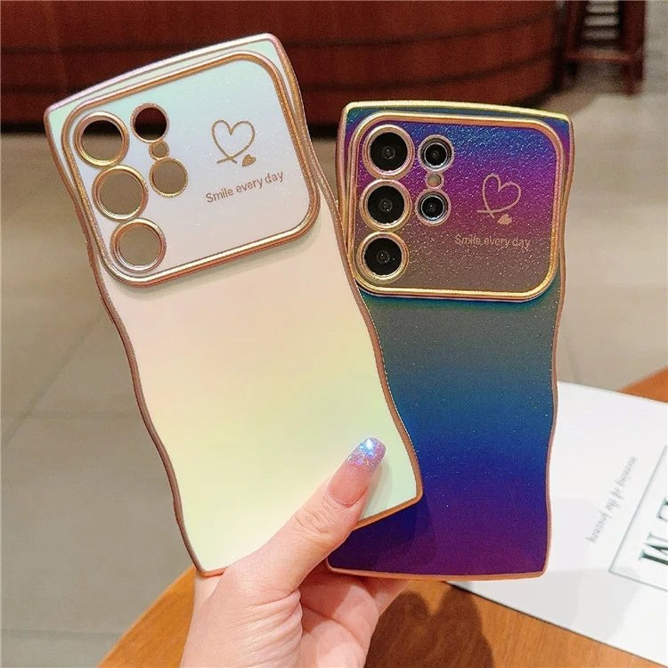 For Samsung Galaxy S23 Ultra Case Curly Shape Love Heart TPU Phone Cover Iridescent Gradient