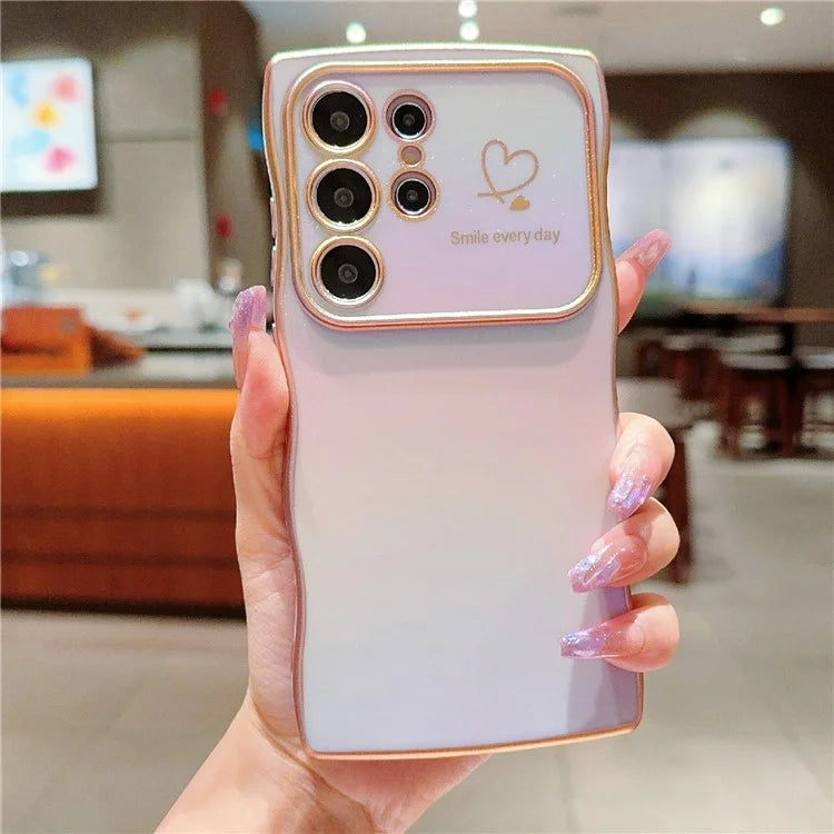 For Samsung Galaxy S23 Ultra Case Curly Shape Love Heart TPU Phone Cover Iridescent Gradient