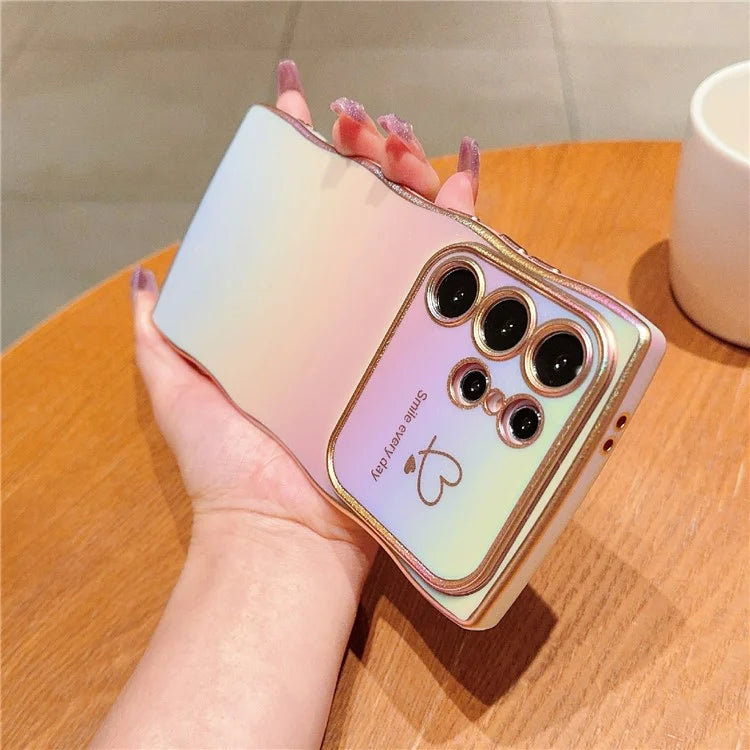 For Samsung Galaxy S23 Ultra Case Curly Shape Love Heart TPU Phone Cover Iridescent Gradient