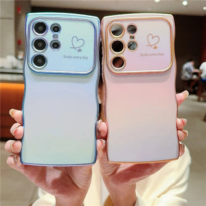 For Samsung Galaxy S23 Ultra Case Curly Shape Love Heart TPU Phone Cover Iridescent Gradient