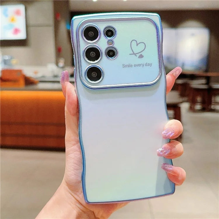 For Samsung Galaxy S23 Ultra Case Curly Shape Love Heart TPU Phone Cover Iridescent Gradient
