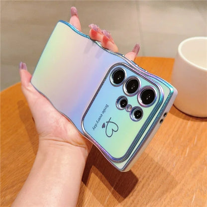 For Samsung Galaxy S23 Ultra Case Curly Shape Love Heart TPU Phone Cover Iridescent Gradient