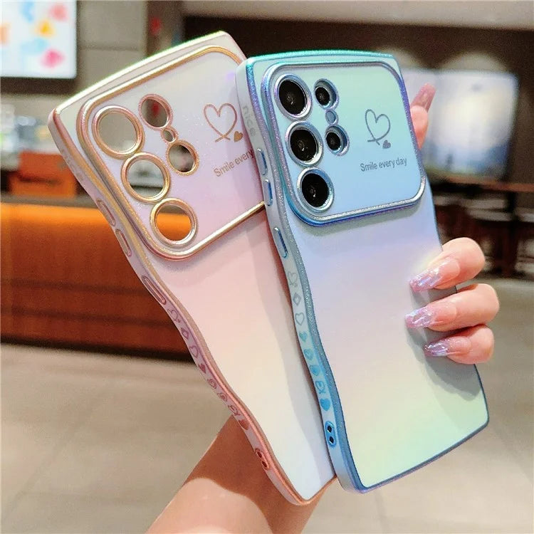 For Samsung Galaxy S23 Ultra Case Curly Shape Love Heart TPU Phone Cover Iridescent Gradient