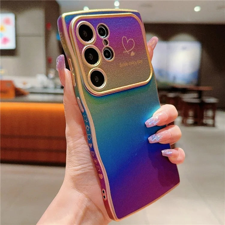 For Samsung Galaxy S23 Ultra Case Curly Shape Love Heart TPU Phone Cover Iridescent Gradient