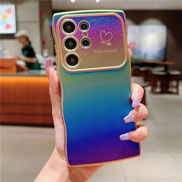 For Samsung Galaxy S23 Ultra Case Curly Shape Love Heart TPU Phone Cover Iridescent Gradient