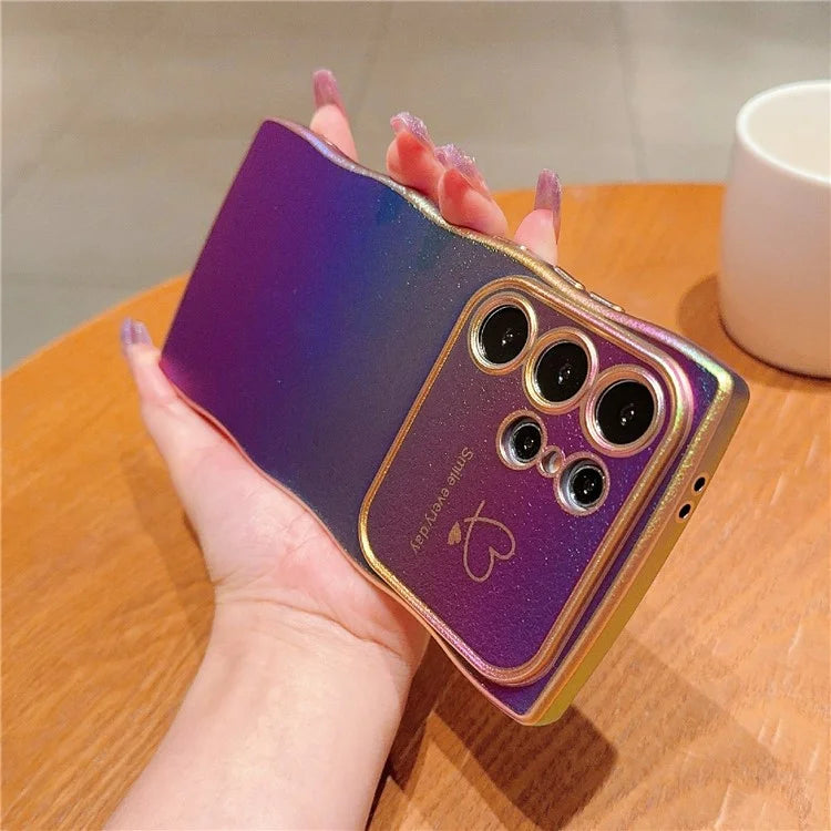 For Samsung Galaxy S23 Ultra Case Curly Shape Love Heart TPU Phone Cover Iridescent Gradient
