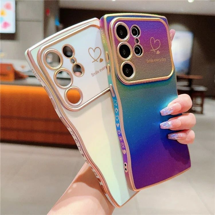 For Samsung Galaxy S23 Ultra Case Curly Shape Love Heart TPU Phone Cover Iridescent Gradient