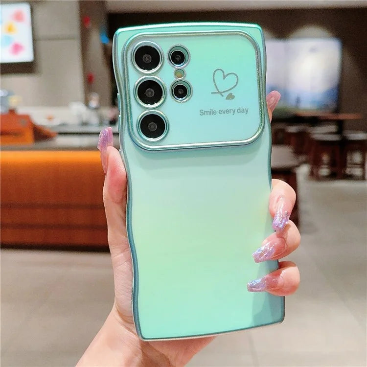 For Samsung Galaxy S23 Ultra Case Curly Shape Love Heart TPU Phone Cover Iridescent Gradient