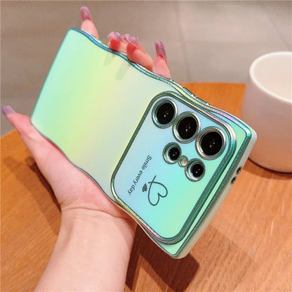 For Samsung Galaxy S23 Ultra Case Curly Shape Love Heart TPU Phone Cover Iridescent Gradient
