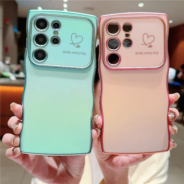 For Samsung Galaxy S23 Ultra Case Curly Shape Love Heart TPU Phone Cover Iridescent Gradient