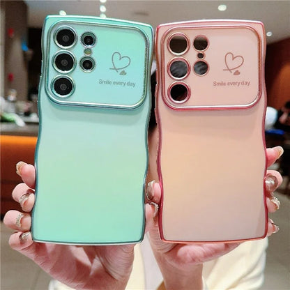 For Samsung Galaxy S23 Ultra Case Curly Shape Love Heart TPU Phone Cover Iridescent Gradient