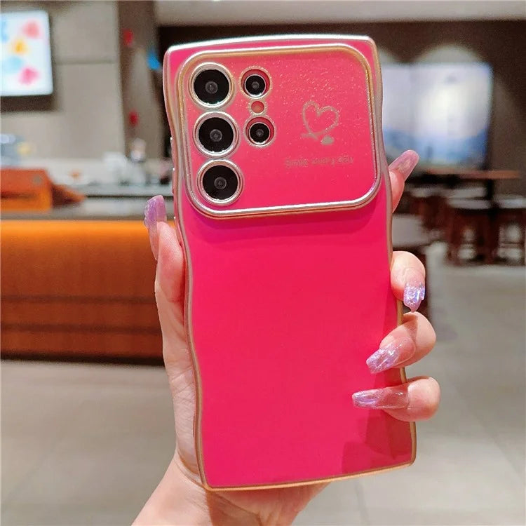 For Samsung Galaxy S23 Ultra Case Curly Shape Love Heart TPU Phone Cover Iridescent Gradient