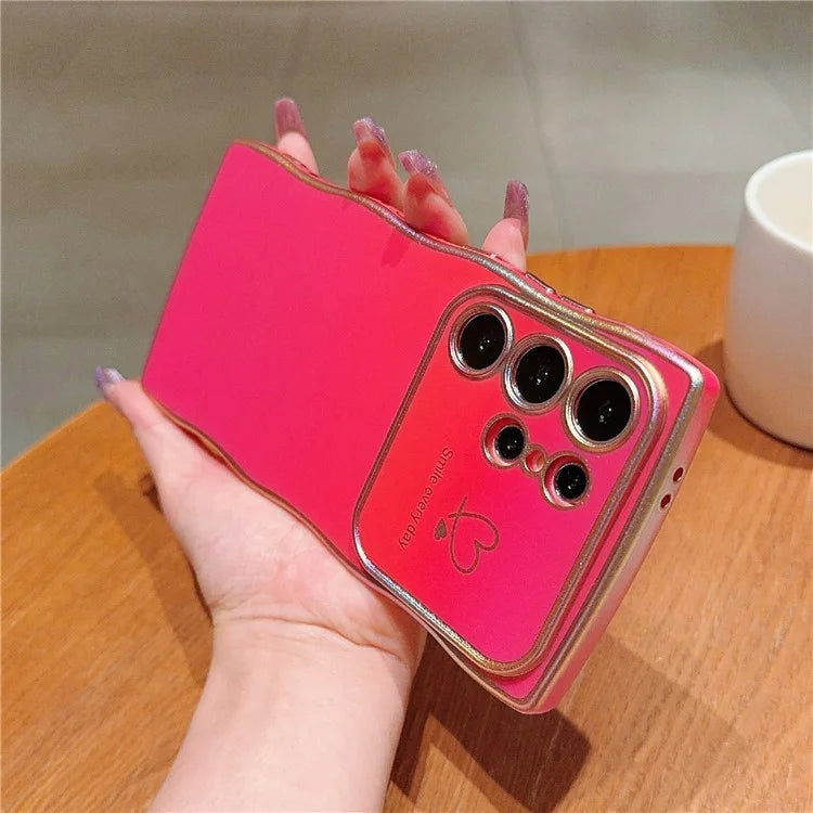 For Samsung Galaxy S23 Ultra Case Curly Shape Love Heart TPU Phone Cover Iridescent Gradient