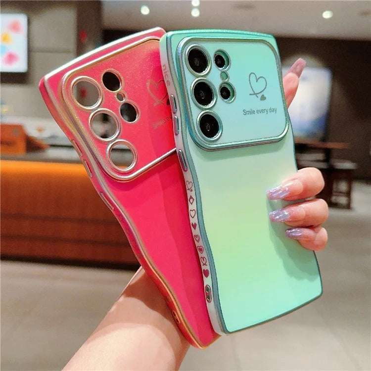 For Samsung Galaxy S23 Ultra Case Curly Shape Love Heart TPU Phone Cover Iridescent Gradient