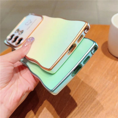 For Samsung Galaxy S23 Ultra Case Curly Shape Love Heart TPU Phone Cover Iridescent Gradient
