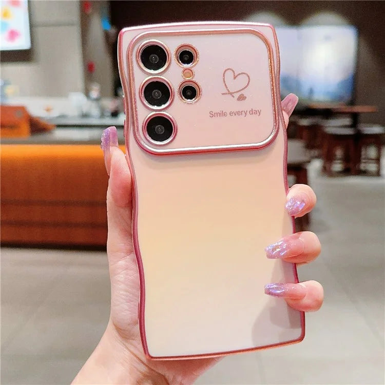 For Samsung Galaxy S23 Ultra Case Curly Shape Love Heart TPU Phone Cover Iridescent Gradient