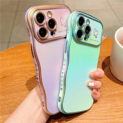 For iPhone 13 Pro Max Case Curly Shape Love Heart TPU Phone Cover Iridescent Gradient