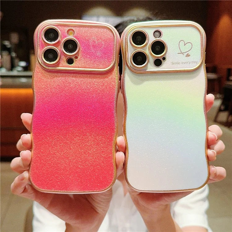 For iPhone 13 Pro Max Case Curly Shape Love Heart TPU Phone Cover Iridescent Gradient