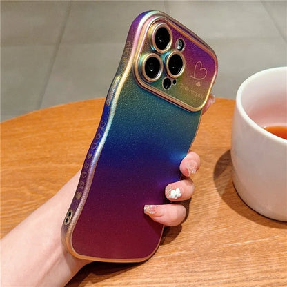 For iPhone 13 Pro Max Case Curly Shape Love Heart TPU Phone Cover Iridescent Gradient