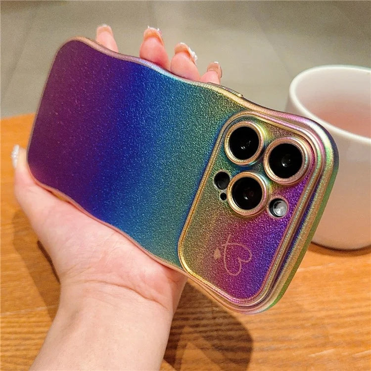 For iPhone 13 Pro Max Case Curly Shape Love Heart TPU Phone Cover Iridescent Gradient